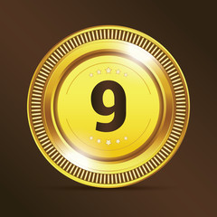 Set of gold coins. Coins worth one, five, ten, fifty, one hundred, five hundred