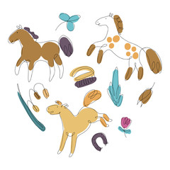 Naklejka premium Horses line shapes illustration