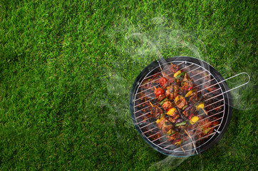 Shashlik on barbecue in the garden