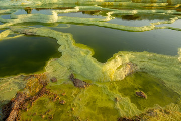 Sunset at Dalol in the Danakil Dessert, Ethiopia. One of the hottest places on the planet