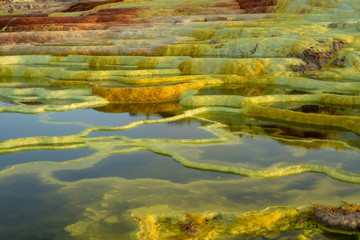 Sunset at Dalol in the Danakil Dessert, Ethiopia. One of the hottest places on the planet