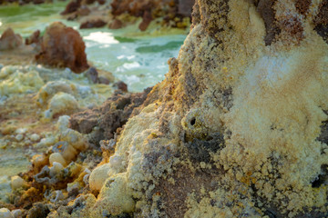 Sunset at Dalol in the Danakil Dessert, Ethiopia. One of the hottest places on the planet