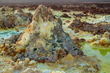 Sunset at Dalol in the Danakil Dessert, Ethiopia. One of the hottest places on the planet