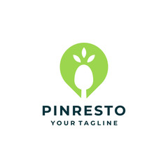 Pin spoon restaurant logo design vector.