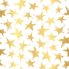 Vector abstract white modern seamless pattern with gold stars. Shiny background. Texture of gold foil.