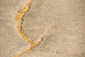 Old cracks in the yellow road