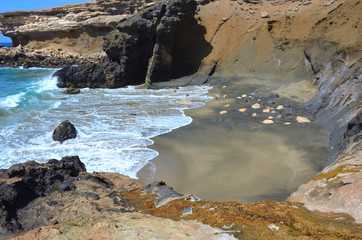 Volcanic Black Sand Beach in Fuerteventura, Canary Islands