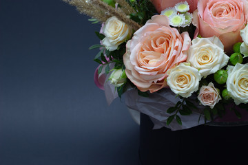 mixed bouquet of flowers close-up free space for your text