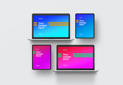 2 Laptops and 2 Tablets Mockup