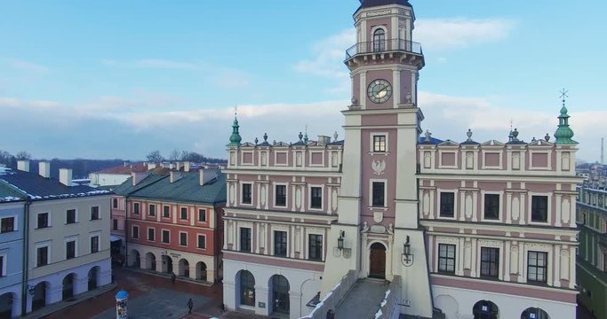 Winter aerial drone view of small town in 4K