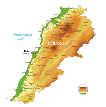 Lebanon physical map