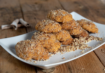 Traditional greek honey cookies with nuts called melomakarouna.