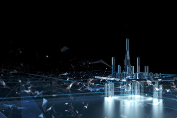 Futuristic city on a dark background. Future city neon light.