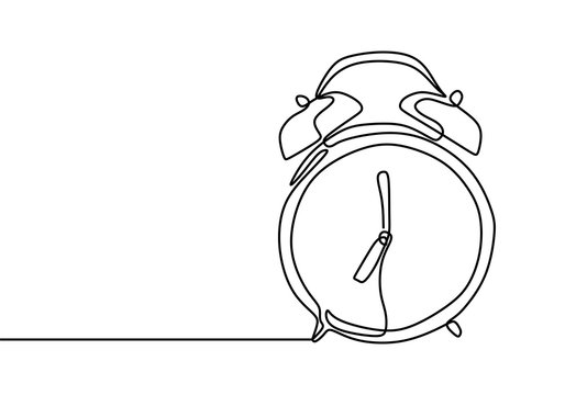 Alarm clock at 7 sharp continuous one line drawing minimalist design on white background