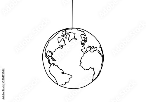 Earth Globe One Line Drawing Of World Map Vector Illustration Minimalist Design Of Minimalism Isolated On White Background Wall Mural Ngupakarti
