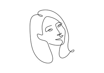 Abstract woman face continuous line drawing minimalism style isolated on white background