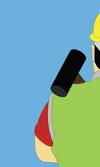 Construction worker resting sledgehammer on his shoulders