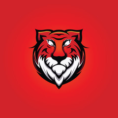 Big Tiger Head Mascot with Red Background