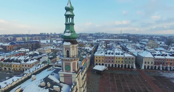 Winter aerial drone view of small town in 4K