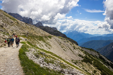Fototapeta na wymiar clouds over mountain trail in Dolomites
