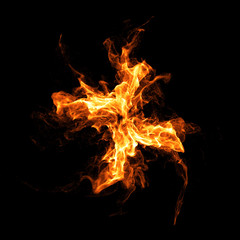 Fire element design 3D rendering with black background.