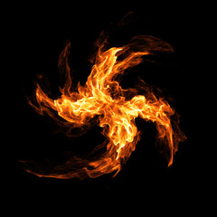 Fire element design 3D rendering with black background.