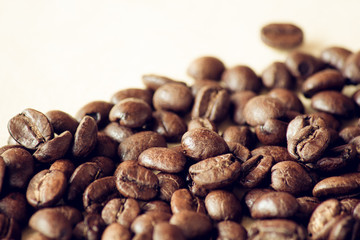 Closeup of roasted black coffee beans