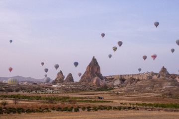 Fototapeta na wymiar Panoramic view of Cappadocia, Cappadocia is one of the best places to fly with hot air balloons.