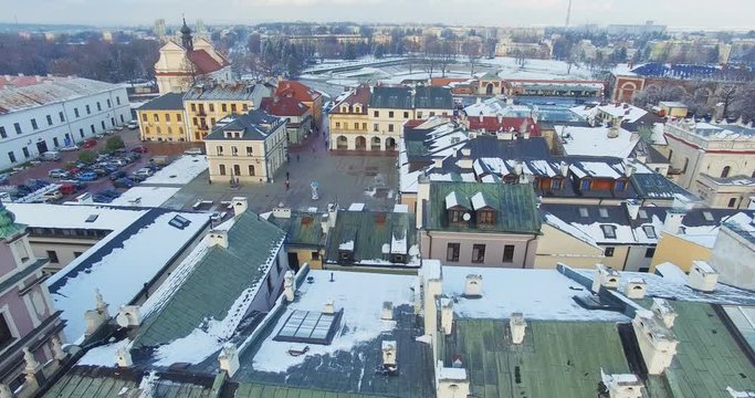 Winter aerial drone view of small town in 4K