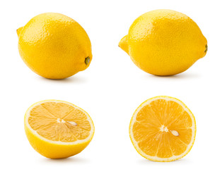 Set lemon and half on a white background, isolated.