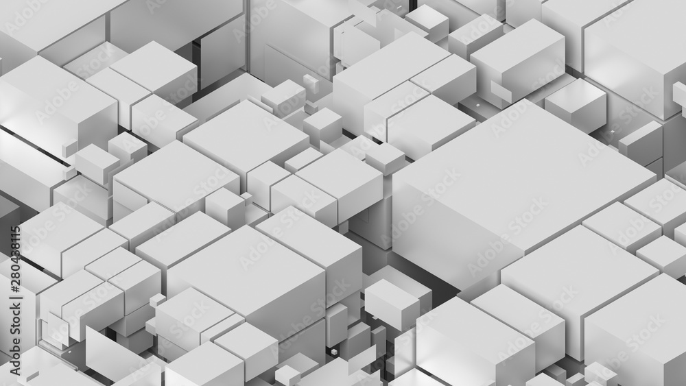 Poster 3d render background with fractured into squares and rectangles surface. random sizes of pieces...