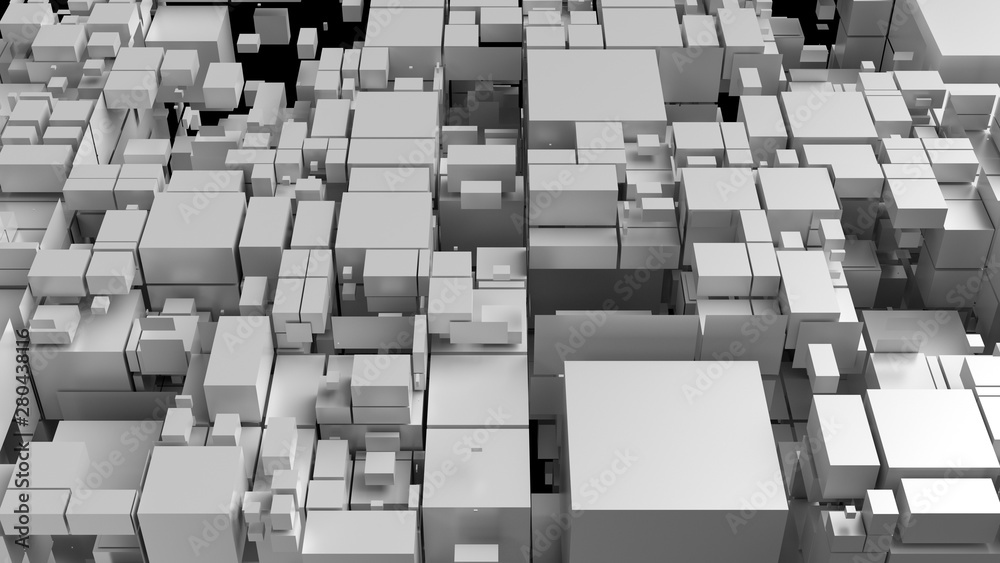 Poster 3d render background with fractured into squares and rectangles surface. random sizes of pieces...