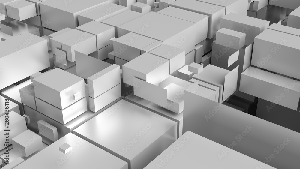 Poster 3d render background with fractured into squares and rectangles surface. random sizes of pieces...