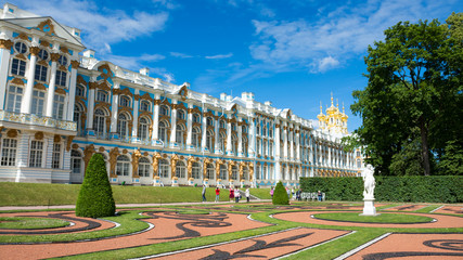 The facade of the Catherine Palace in Tsarskoye Selo