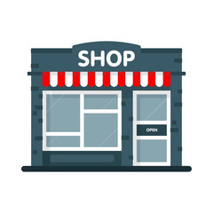 Store building facade icon. Open shop concept. Vector illustration