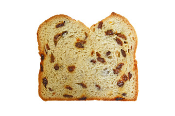 Single slice of currant loaf isolated on white background