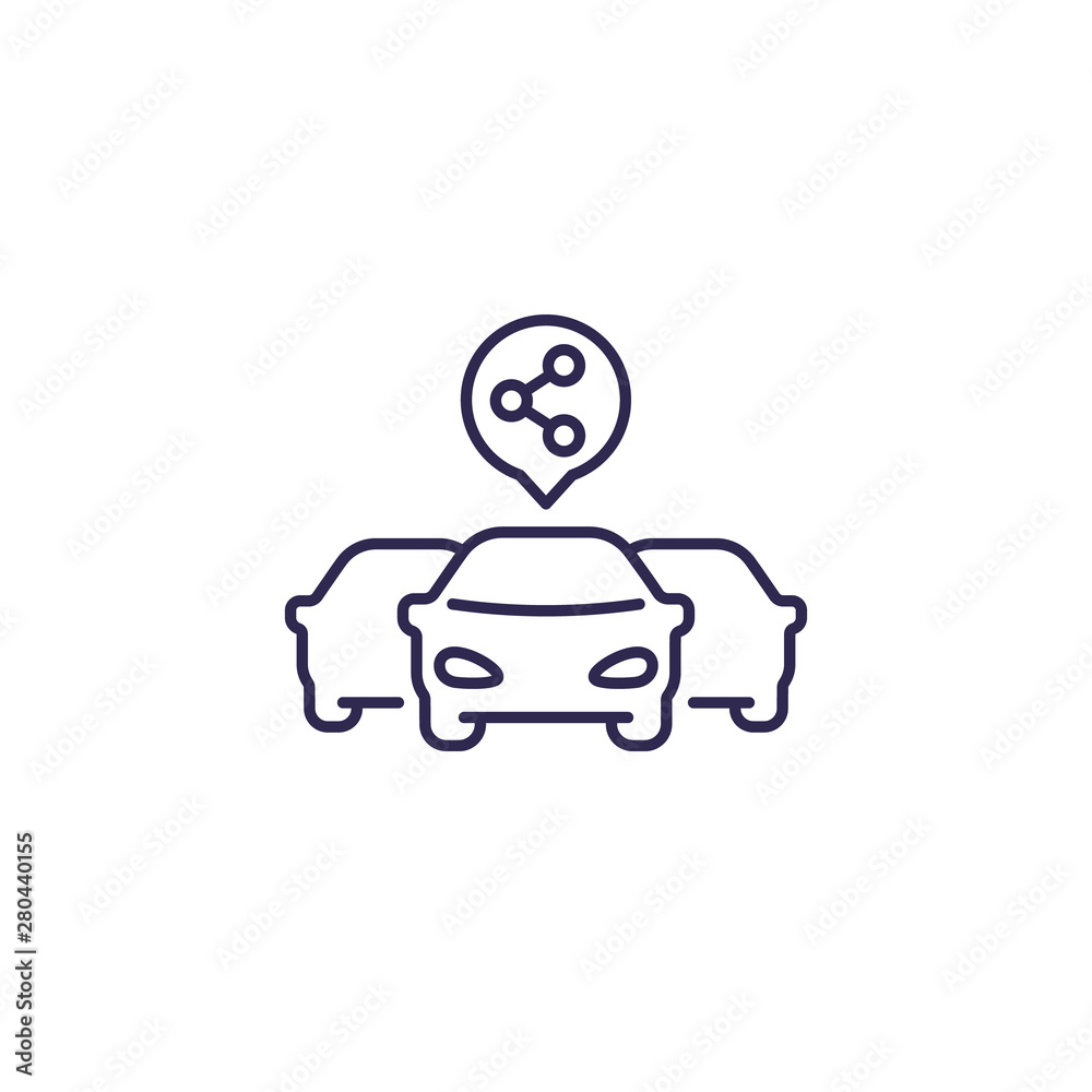 Sticker carsharing service icon with 3 cars, line vector