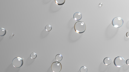 3d render of water or glass bubbles. Abstract simple background with drops.