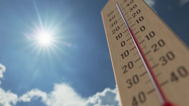 Outdoor thermometer reaches 10 ten degrees centigrade. Weather forecast related 3D animation