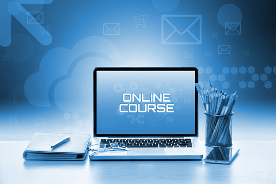 Open laptop with notebook and smartphone. Education & Technology Concept