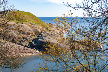 Beautiful finnish landscape, Suomenlinna, Helsinki, Helsingfors, Uusimaa, Finland with rocks and...
