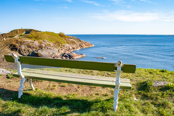 Beautiful finnish landscape, Suomenlinna, Helsinki, Helsingfors, Uusimaa, Finland with rocks and...