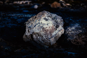 Close-up of Granite found in nature. Sunrise, July 2019, Washington State.