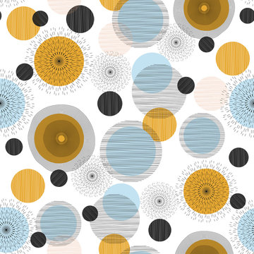 Fototapeta Trendy geometric circle seamless pattern background with pastel scandinavian colors.