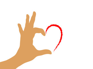 Obraz premium Hand macht ein Herzsymbol, Banner für die Liebe, Vektor Illustration isoliert auf weißem Hintergrund