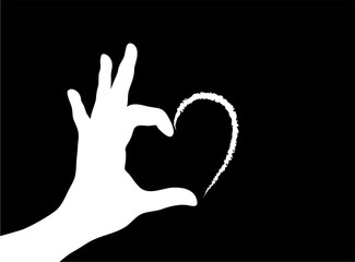 Hand macht ein Herzsymbol, Banner für die Liebe,  Vektor Illustration isoliert auf schwarzem Hintergrund