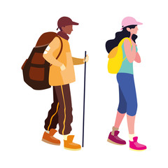 couple with backpack hiking wanderlust