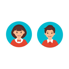 Cute boy and girl icon.  Vector illustration can use for emblem, banner, presentation.