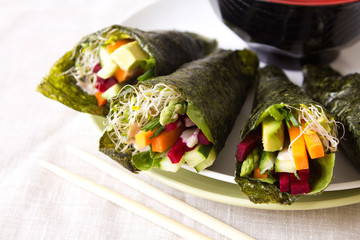 Vegetarian sushi wraps with tahini dressing 