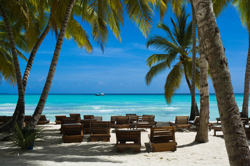 Tropical beach in Caribbean sea, Saona island, Dominican Republic